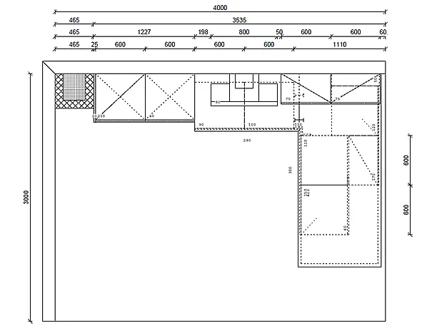Abverkaufsküche H07 von Express Küchen Modell Plan Eiche Dekor weiß/grau