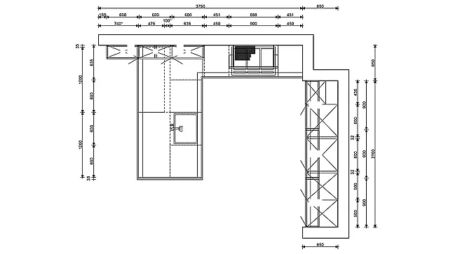 L-Küche mit Schrank