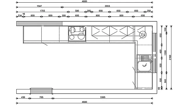 L-Küche mit Schrank