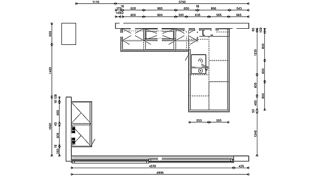 L-Küche mit Schrank
