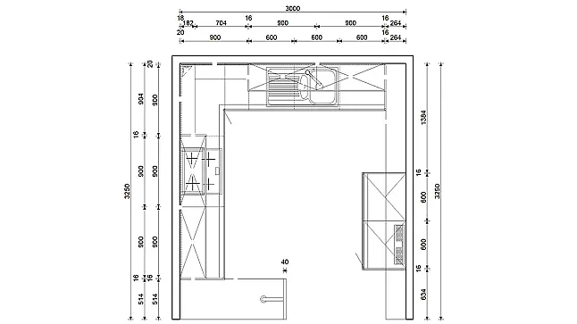 L-Küche mit Schrank