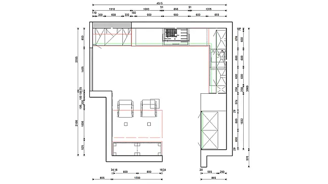 L-Küche mit Schrank u. Tisch