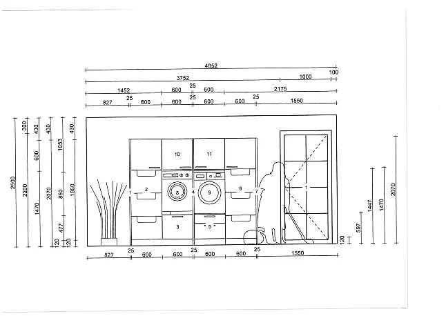 Hauswirtschaftsraum Grau 247 cm breit / Abstellraum, Keller, HWR