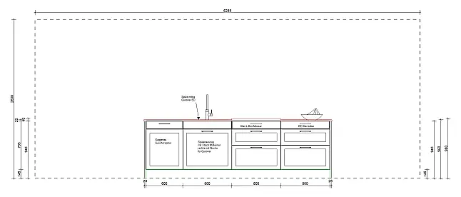Landhausküche mit atraktivem Mittelblock und integrierter Thekenplatte.