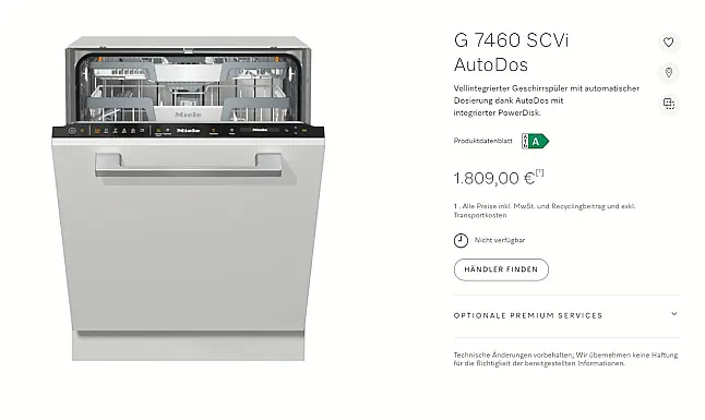 vollint. Miele-Geschirrspüler - TOP-Modell -25% Rabatt