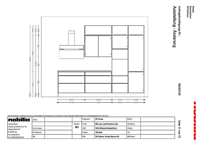 Insel mit Sitzplatz* SENSO Lack + Marmor Venato Bianco mit MIELE und BLANCO