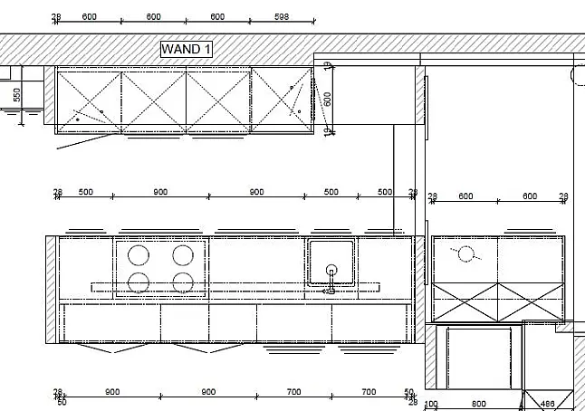 Moderner Landhaus Hochschränke glänzend, Mittelblock mit 60 mm Keramik Arbeitsplatte