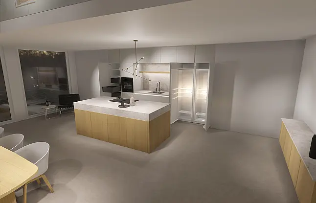 Designküche mit Insel und Nische inkl. Montage*, Keramik von Neolith als Highlight, Geräte von Siemens &amp; Liebherr