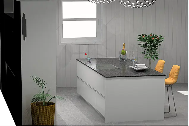 Häcker Murano Glasfronten Steinarbeitsplatte
