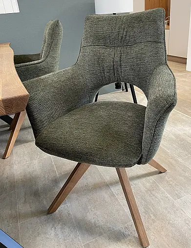 Esszimmer Set mit Tisch in Wildeiche geölt + 6 Stühle Stoff grün