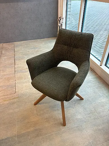 Esszimmer Set mit Tisch in Wildeiche geölt + 6 Stühle Stoff grün