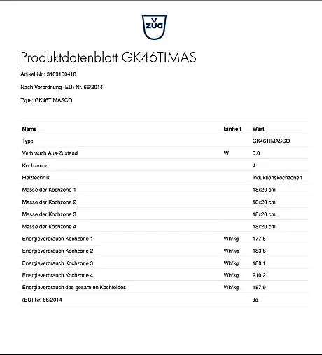 V-ZUG Induktionskochfeld GK46TIMASCO VZug – neu &amp; OVP – OptiGlass