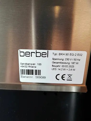 Berbel Dunstabzugshaube Mattschwarz BKH 90 EG-2
