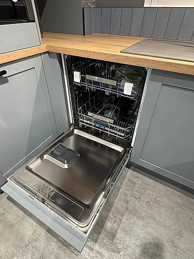 Landhausküche Frame Lacklaminat Steinblau/Eiche Honig Nachbildung inkl. Breakfastschränken zum Knallerpreis