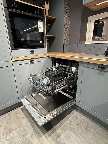 Landhausküche Frame Lacklaminat Steinblau/Eiche Honig Nachbildung inkl. Breakfastschränken zum Knallerpreis