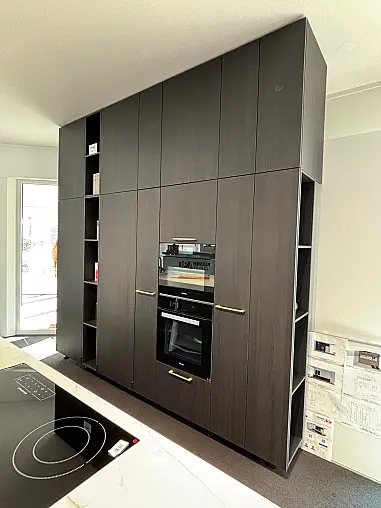 Küchenzeile mit Insel + Regal AV 2040 Feineiche-schwarz HK1244