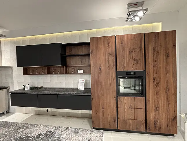 Küchenzeile mit Insel + Sideboard Systemat AV2135-GL Schwarz UV Mattlack  HK1335