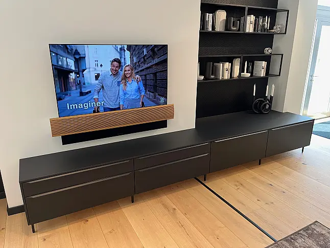 Exklusive Wohnwand / TV-Board / Anbauwand - Nischenrückwand Glas - SmartCube-Regale