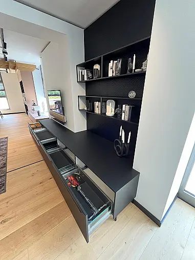 Exklusive Wohnwand / TV-Board / Anbauwand - Nischenrückwand Glas - SmartCube-Regale