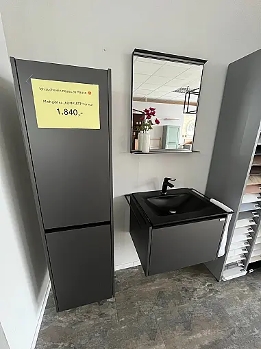 Badezimmermöbel in Glas Optik Matt Schiefergrau