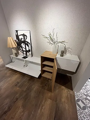 Exklusives Wohnzimmer / Esszimmer inklusive Tisch - 6 drehbaren Stühlen -  Wohnzimmerschrankwand mit indirekter LED-Beleuchtung - Messestück wieder original verpackt