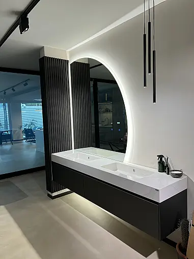 Designer-Badmöbel Set Nobilia Artis Titan + Silestone Calacatta Gold Waschtisch + Designerspiegel mit Bluetooth