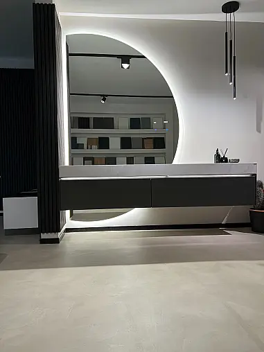 Designer-Badmöbel Set Nobilia Artis Titan + Silestone Calacatta Gold Waschtisch + Designerspiegel mit Bluetooth