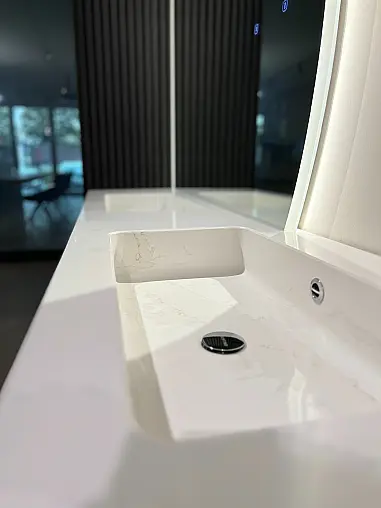 Designer-Badmöbel Set Nobilia Artis Titan + Silestone Calacatta Gold Waschtisch + Designerspiegel mit Bluetooth