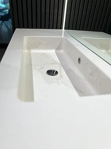 Designer-Badmöbel Set Nobilia Artis Titan + Silestone Calacatta Gold Waschtisch + Designerspiegel mit Bluetooth