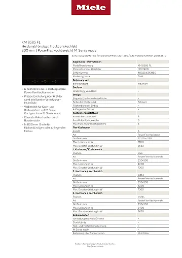 Induktionskochfeld MattFinish / 80 cm breit  / 6 Kochzonen / 3 leistungsstarke PowerFlex-Kochbereiche