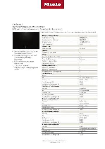 Induktionskochfeld 80 cm - 5 Kochzonen - schwarz - PowerFlex XL-Kochbereich - flächenbündigen oder aufliegenden Einbau