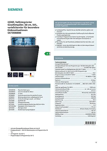 iQ300 XXL Geschirrspüler vollintegrierbarer XXL-Geschirrspüler mit 60 cm Breite und varioScharnier