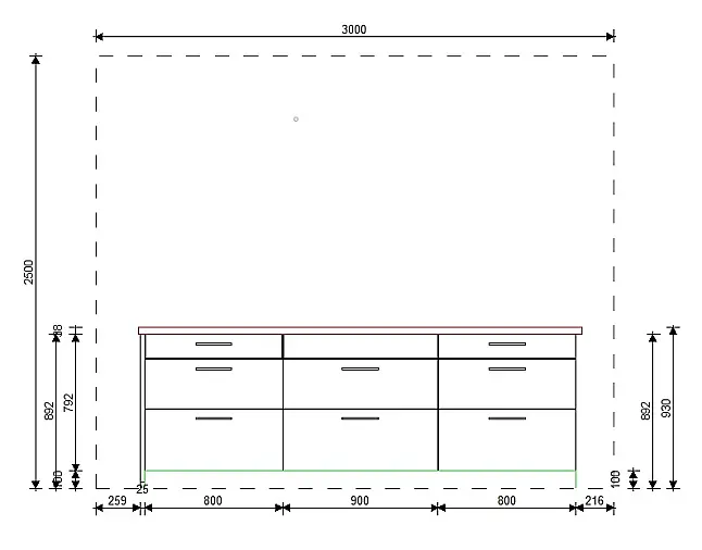 Designerstück mit Insel, 2 Zonen Backofen und Kochfeldabzug in Seidengrau Hochglanz Lacklaminat 1324
