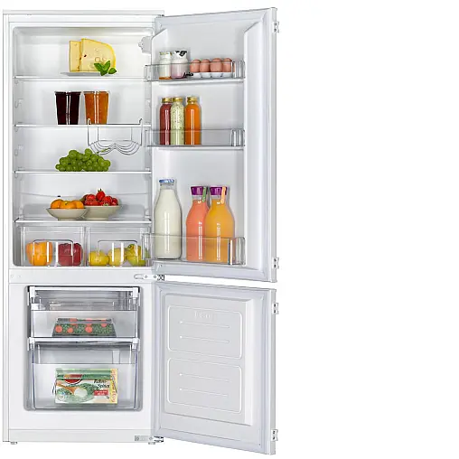 Viel Stauraum, 5 Ablagen aus Sicherheitsglas, davon 4 höhenverstellbar 1 Obst- und Gemüseschublade 3 Türfächer Und ein Gefrierfach mit 2x Fächern