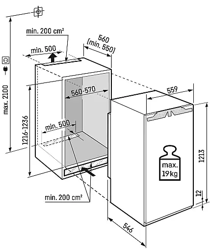 Einbaukühlschrank ohne Gefrierfach 122cm