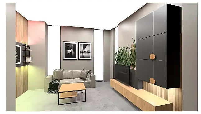Exklusive Wohnwand - viel LED-Beleuchtung - inklusive Couchtisch - Philips Hue Beleuchtung