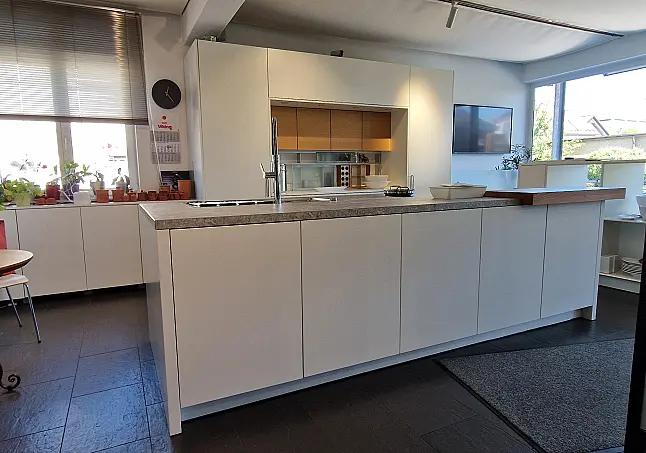 RARITÄT !! Glattlack Warendorf Küche in in Deckweiss kombiniert mit Eiche-Furnier