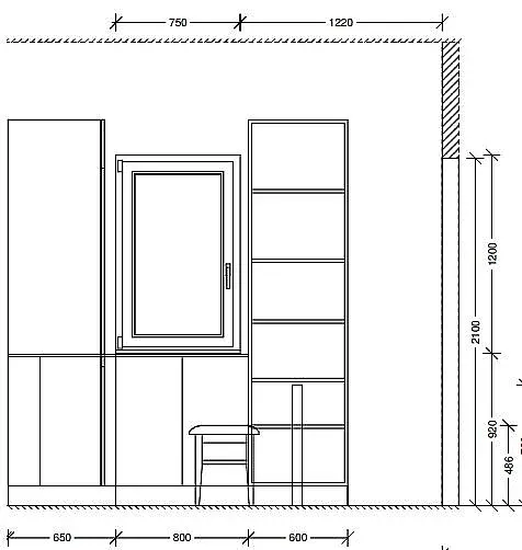 Schlichte Küche mit farbigem Eyecatcher-Regal