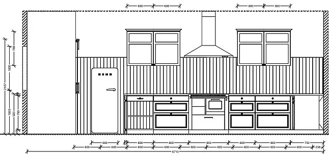 Moderne Landhausküche mit separatem Buffet