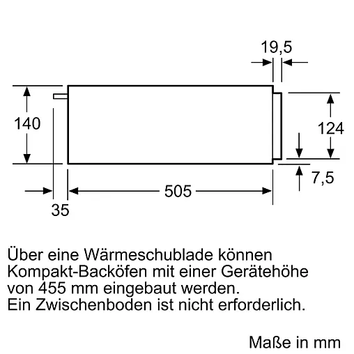 Serie 6, Wärmeschublade, 60 x 14 cm, Schwarz