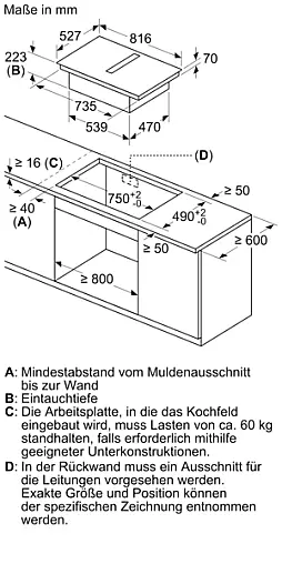 Bosch accentline Serie 6 Kochfeld mit Dunstabzug (Induktion) 80 cm Mattschwarz, Mit Rahmen aufliegend