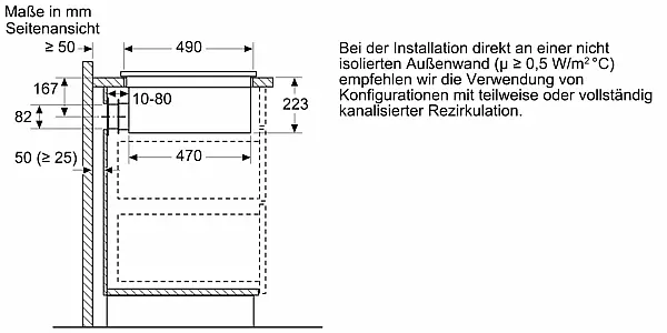 Bosch accentline Serie 6 Kochfeld mit Dunstabzug (Induktion) 80 cm Mattschwarz, Mit Rahmen aufliegend