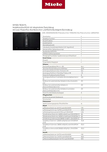 Miele KMDA 7634 FL Induktionskochfeld mit integriertem Wrasenabzug mit zwei PowerFlex-Kochbereichen und flächenbündigem Dunstabzug