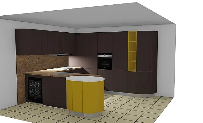 CONTUR Luxus-Musterküche mit Granit Kashmir Gold | Miele Weinklimaschrank, Siemens iQ700