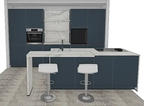 Musterküche Easytouch Fjordblau Modern mit Insel