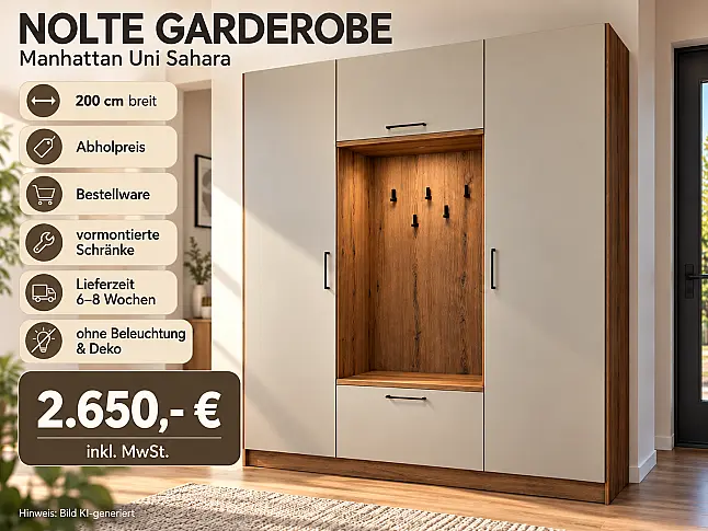 Nolte Garderobe 200 cm Neu&amp;OVP Manhattan Uni Sahara &amp; Vulkaneiche