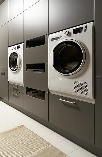 Hauswirtschaftsraum Grau 247 cm breit / Abstellraum, Keller, HWR