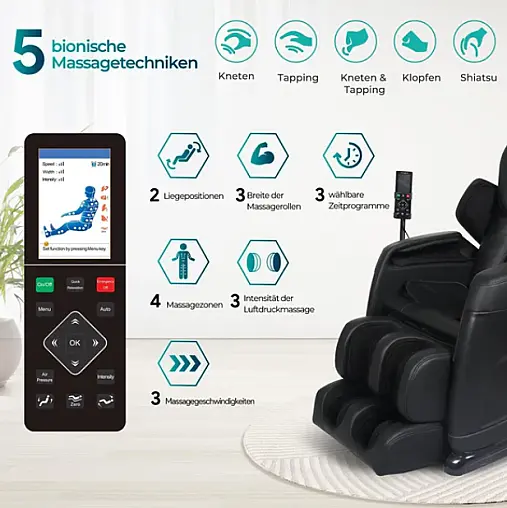 hochwertiger Shiatsu Massagesessel in schwarz