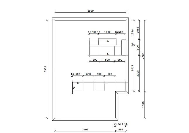 Einzeilig mit Glas Arbeitsplatte &amp; Ansatzinsel mit 20mm Granit Arbeitsplatte Taj Mahal