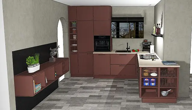 L-Küche mit Sideboard Scala Amarant HK1287